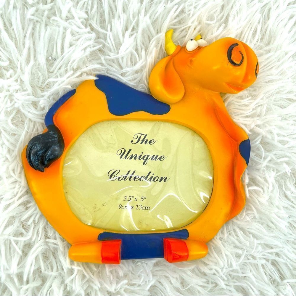 The Unique Collection 3.5” x 5” Rare 3D Orange Bull Decor Kid’s Picture Frame